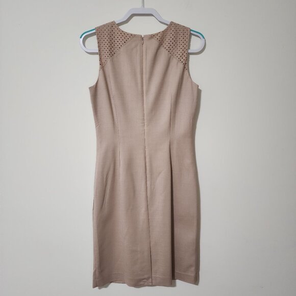 NWT $169 Ann Taylor Womens Sheath Dress Beige Wool-Blend Sleeveless Tall Size 8T - Picture 2 of 10
